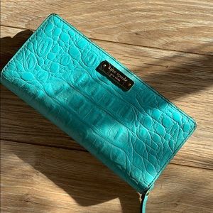 Croc-embossed Tiffany blue wallet -Kate Spade